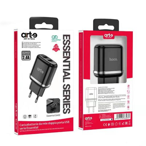 Caricabatteria da rete nero doppia USB serie Essential