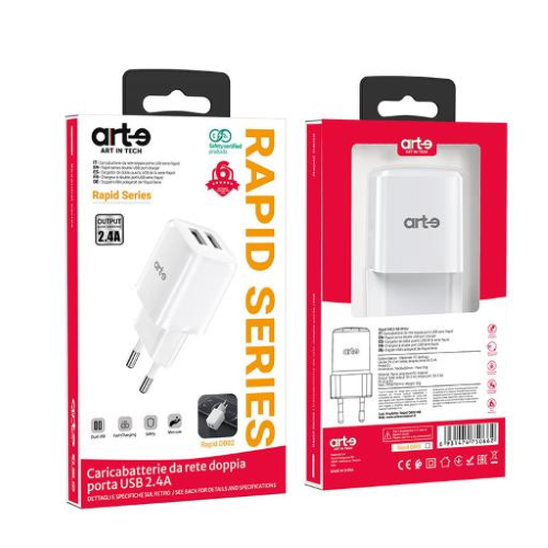 Caricabatteria da rete bianco doppia USB serie Rapid 6931474750662