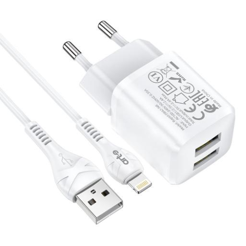 Caricabatteria da rete bianco doppia USB serie Rapid cavo lightning 6931474750679