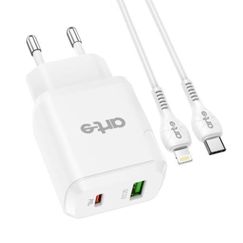 Caricabatteria da rete PD+QC bianco doppia USB serie Ultra cavo lightning