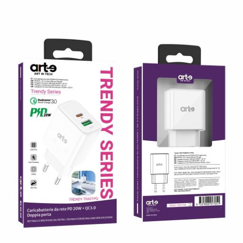 Caricabatteria da rete PD+QC bianco doppia USB serie Trendy