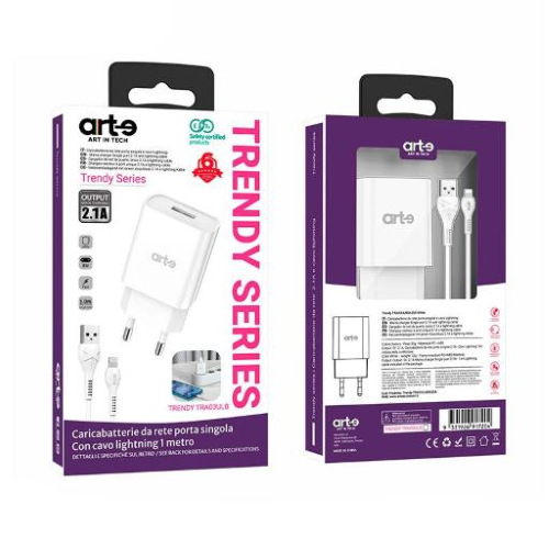 Caricabatteria da rete 2.1A usb A serie Trendy con cavo lightning 9331926917204