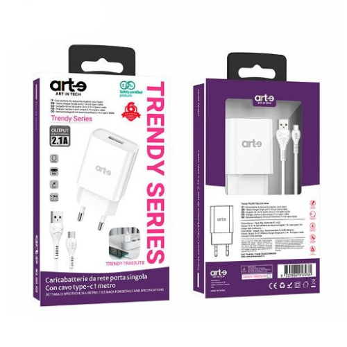 Caricabatteria da rete 2.1A usb A serie Trendy con cavo type-c 9331926917235